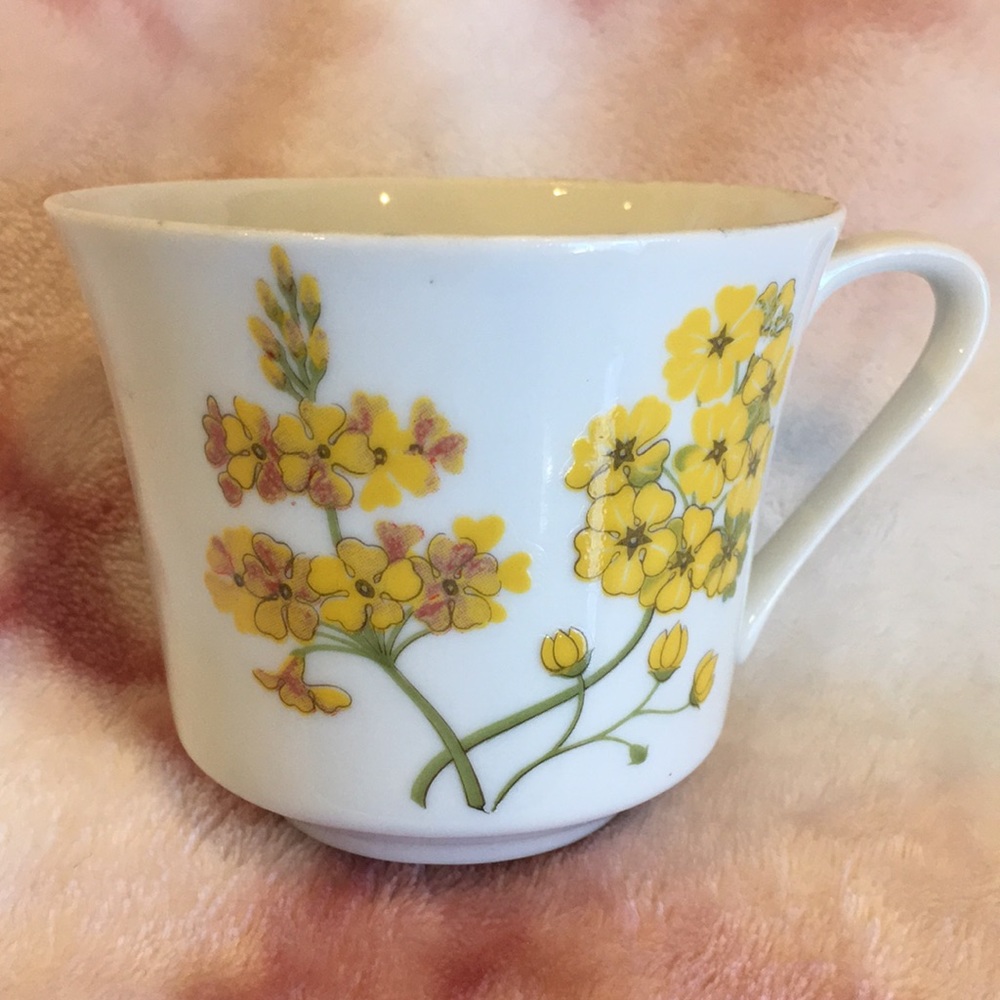 Bundle Set of Six Yellow Floral Fine China Tea Cups by Flower Garden Resale